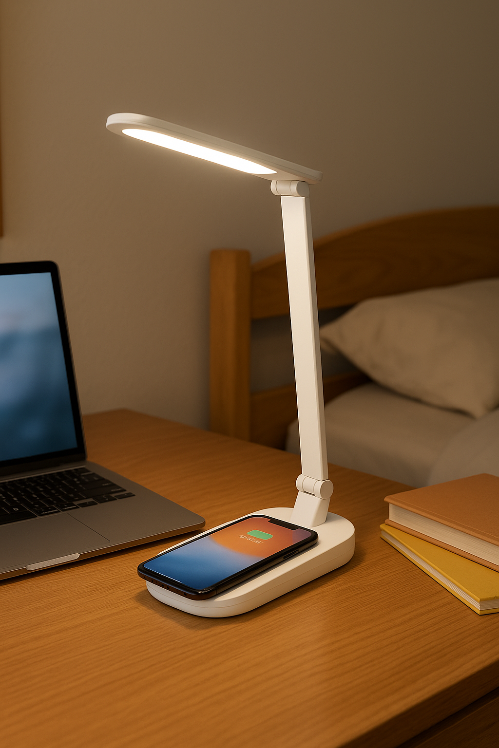 Portable LED desk lamp with wireless charger for dorm rooms