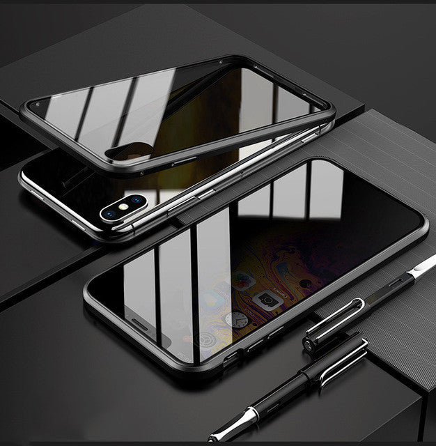 Magnetic Privacy Phone Case – Anti-Peep Tempered Glass Cover for iPhone