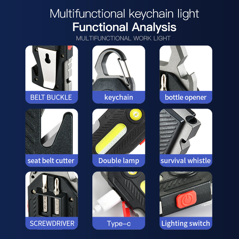 Emergency Keychain Light – COB LED with Tools & USB Charging